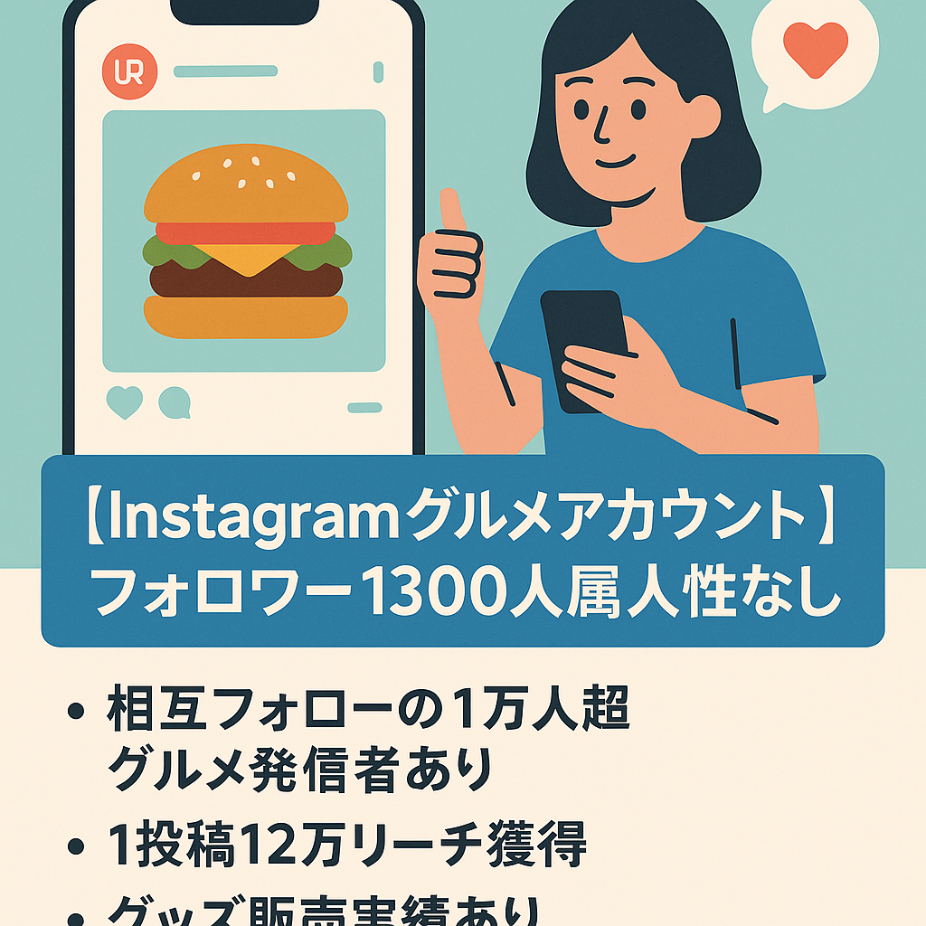 【Instagramグルメアカウント】フォロワー1300人属人性なし、物販販売実績あり