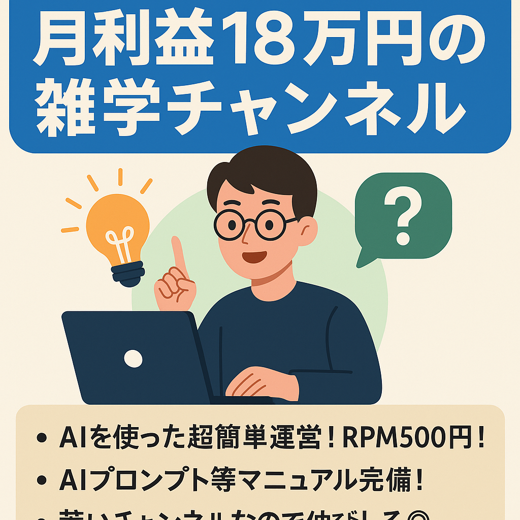 【早い者勝ち！月利益18万円】雑学系チャンネル5月収益18万円・RPM500円以上！【今勢いのある雑学ジャンル！】