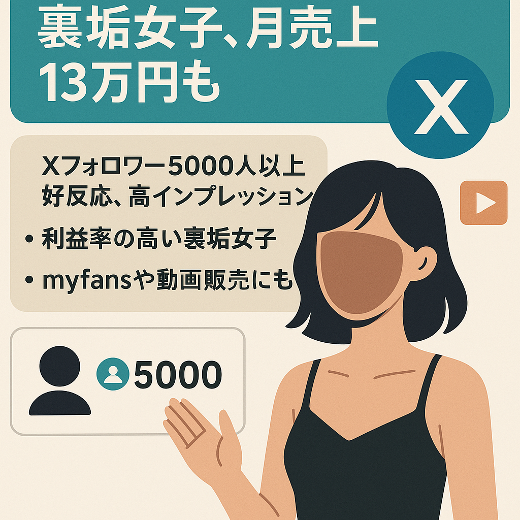 【Xフォロワー5000人以上】裏垢女子、月売上13万円も