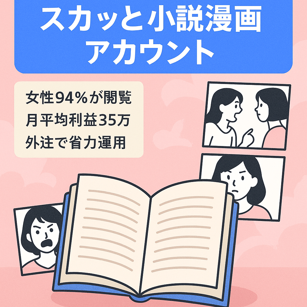 【総フォロワー21.5万人】直近一年の月平均利益35万以上！2chスカッと話の小説と漫画アカウント　女性90%以上
