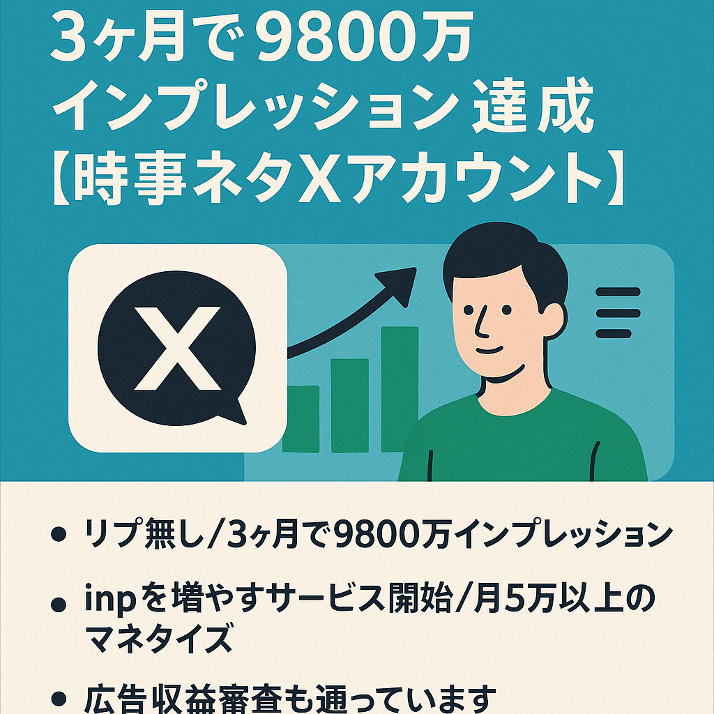 3ヶ月で9800万インプレッション達成/時事ネタXアカウント