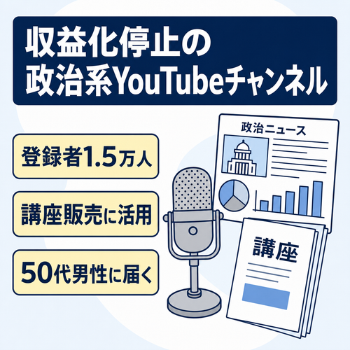 【訳あり:収益化停止】登録者1.5万人の政治系YouTubeチャンネル｜広告収益ではなく講座やサービス販売の集客チャネルに！
