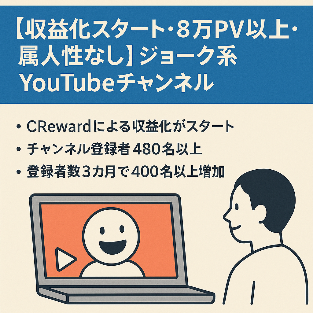 【収益化スタート・8万PV以上・属人性なし】ジョーク系YouTubeチャンネル