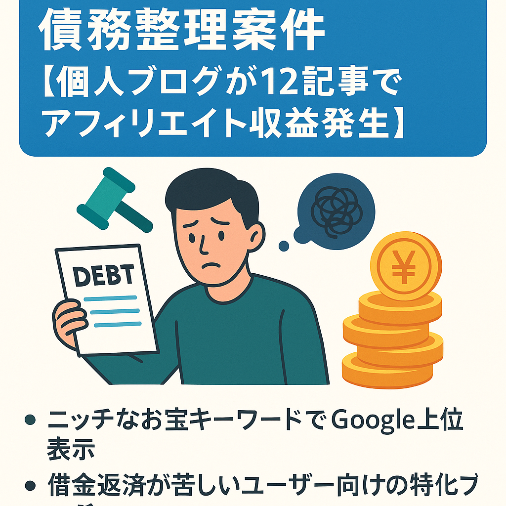 借金返済ブログの債務整理案件！【個人ブログが12記事でアフィリエイト収益発生】