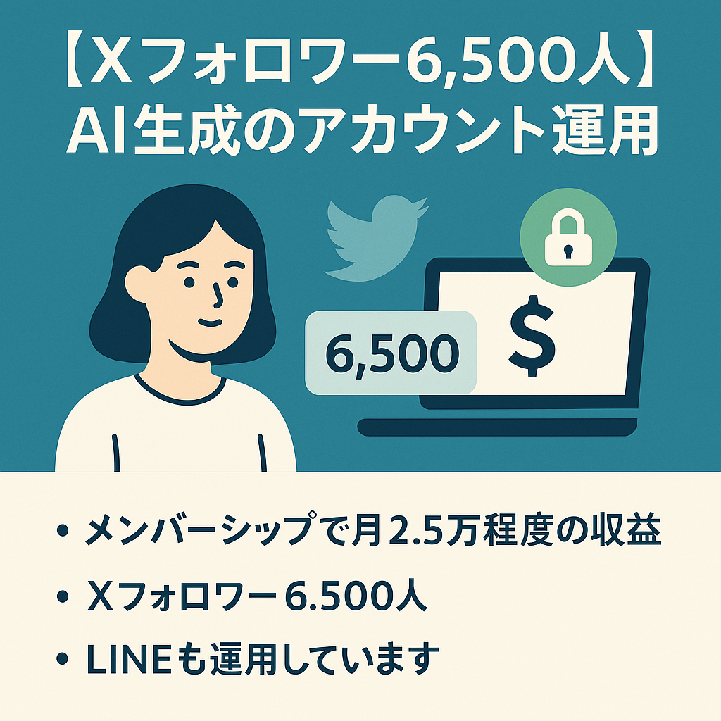 【Xフォロワー6,500人】AI生成のアカウント運用。メンバーシップで月2.5万程度の収益