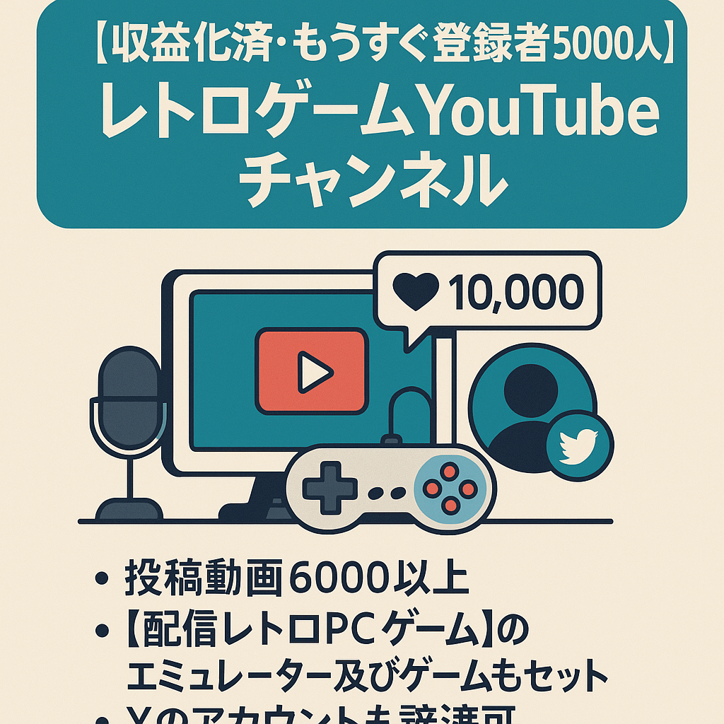 【収益化済・もうすぐ登録者5000人】Xのフォロワー1万人/レトロゲームYouTubeチャンネル