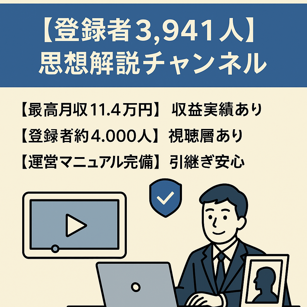 【登録者3,941人】思想解説チャンネル／過去最高月収11.4万円実績あり