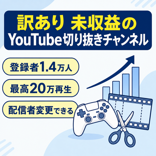 訳あり：【登録者1.4万超】有名配信者のゲーム系切り抜きYouTubeチャンネル　未収益状態