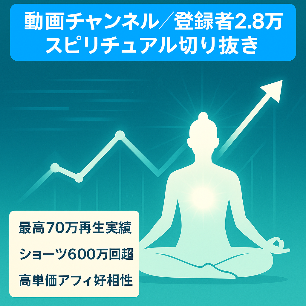 🔴🔴最終値下げ🔴🔴早い者勝ち【登録者2.8万人、ビジネス向け、高所得者層】１本最高７０万再生、shorts累計６００万越え　スピリチュアル切り抜き
