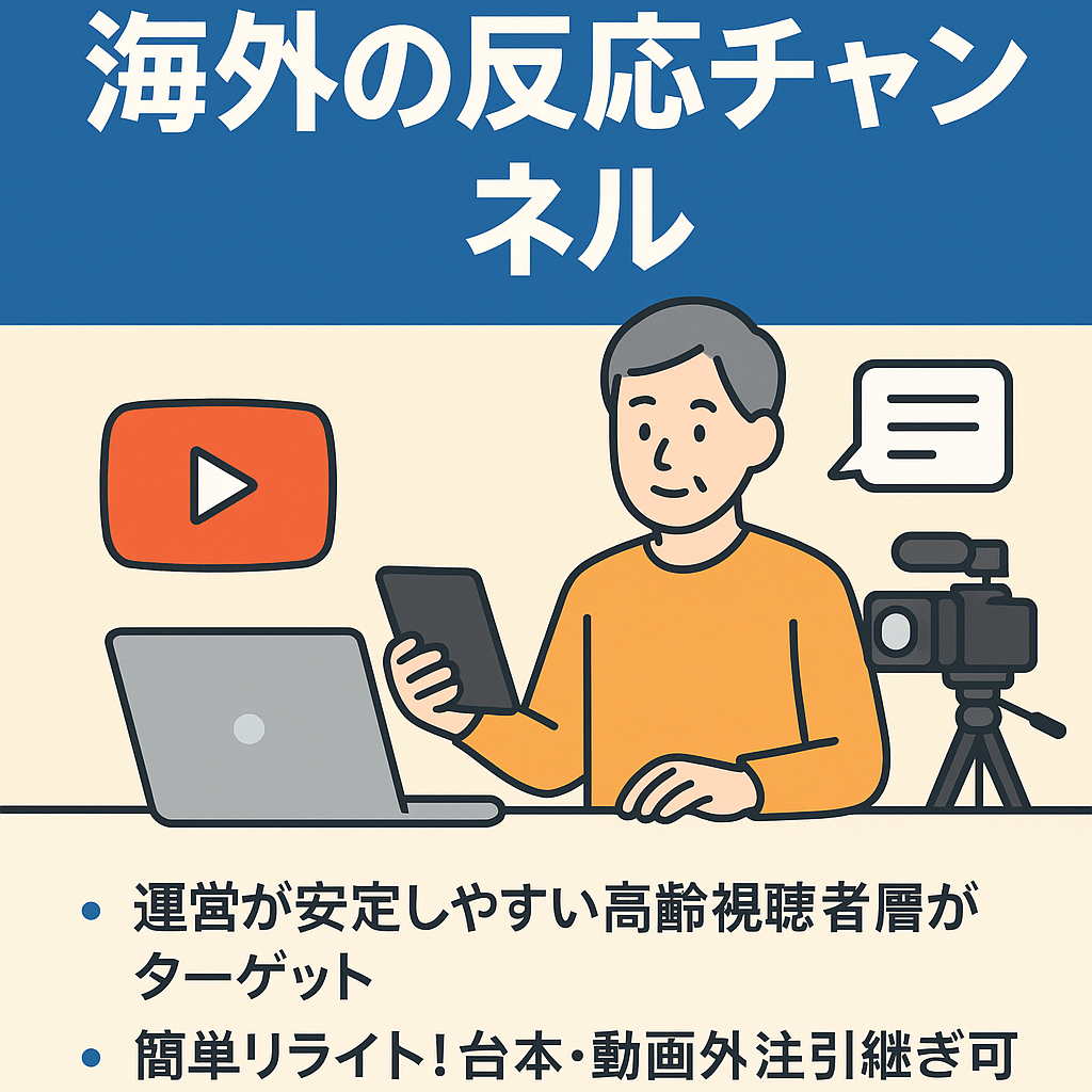 【登録者1.4万人/11月売上約30万/早い者勝ち/海外の反応ch】外注引き継ぎ可で簡単運営※外注マニュアル付