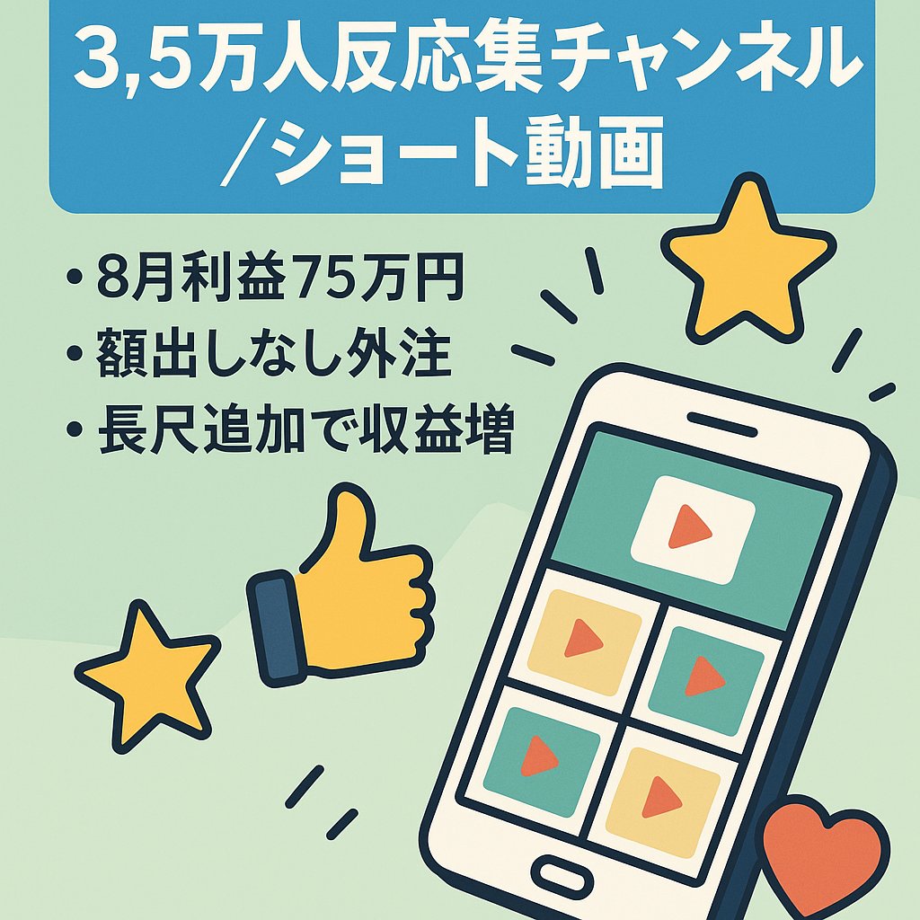 【8月利益75万円】登録者数約3.5万人！フル外注運用反応集チャンネルの譲渡【ショート動画メイン】