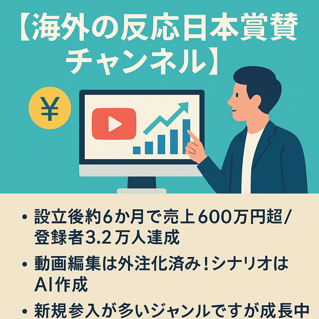 【チャンネル設立後6か月で収益額累計600万円超/登録者3.3万人達成！動画編集外注化済み！シナリオ作成はAIでラクラク】海外の反応日本賞賛系チャンネル