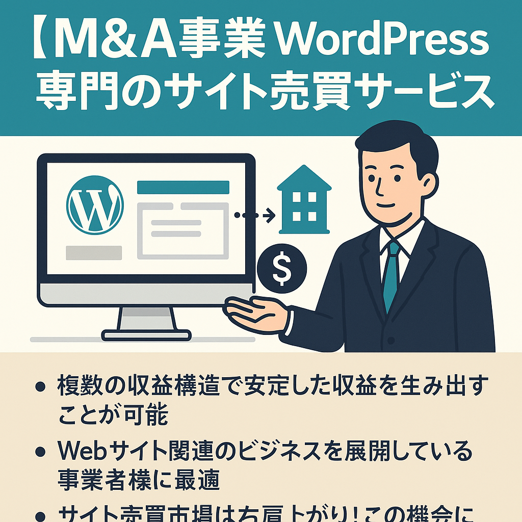 【M&A事業】WordPress専門のサイト売買・M&Aサービス【リアルタイム譲渡】