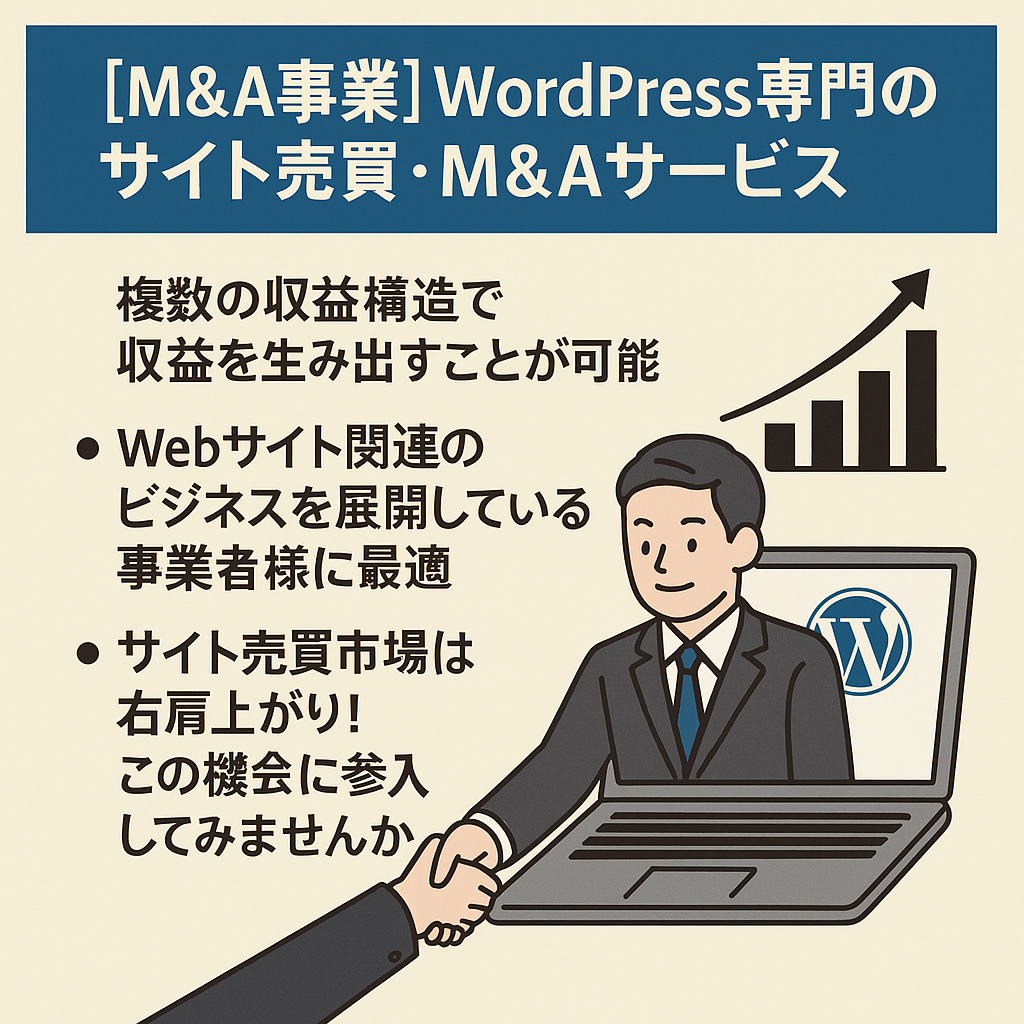 【M&A事業】WordPress専門のサイト売買・M&Aサービス【リアルタイム譲渡】