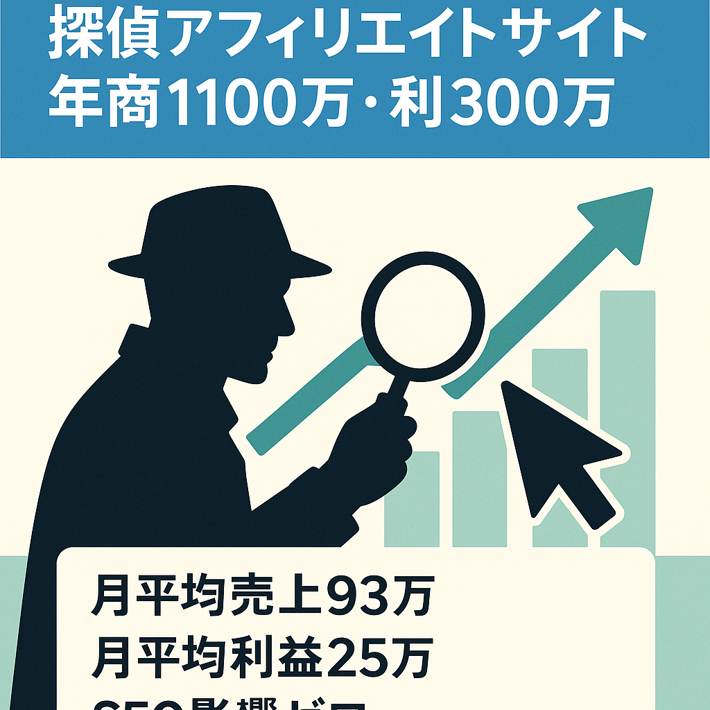 【直近1年間の売上1,100万/利益300万】リスティング経由で集客している探偵アフィリエイトサイト