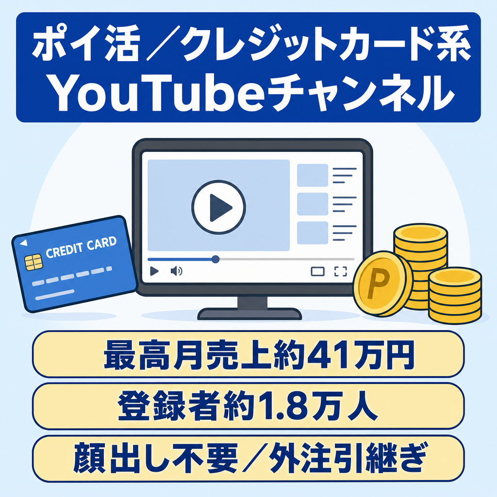 【月売上40万円】登録者1.8万人！ポイ活・クレジットカード系YouTubeチャンネル｜顔出し不要