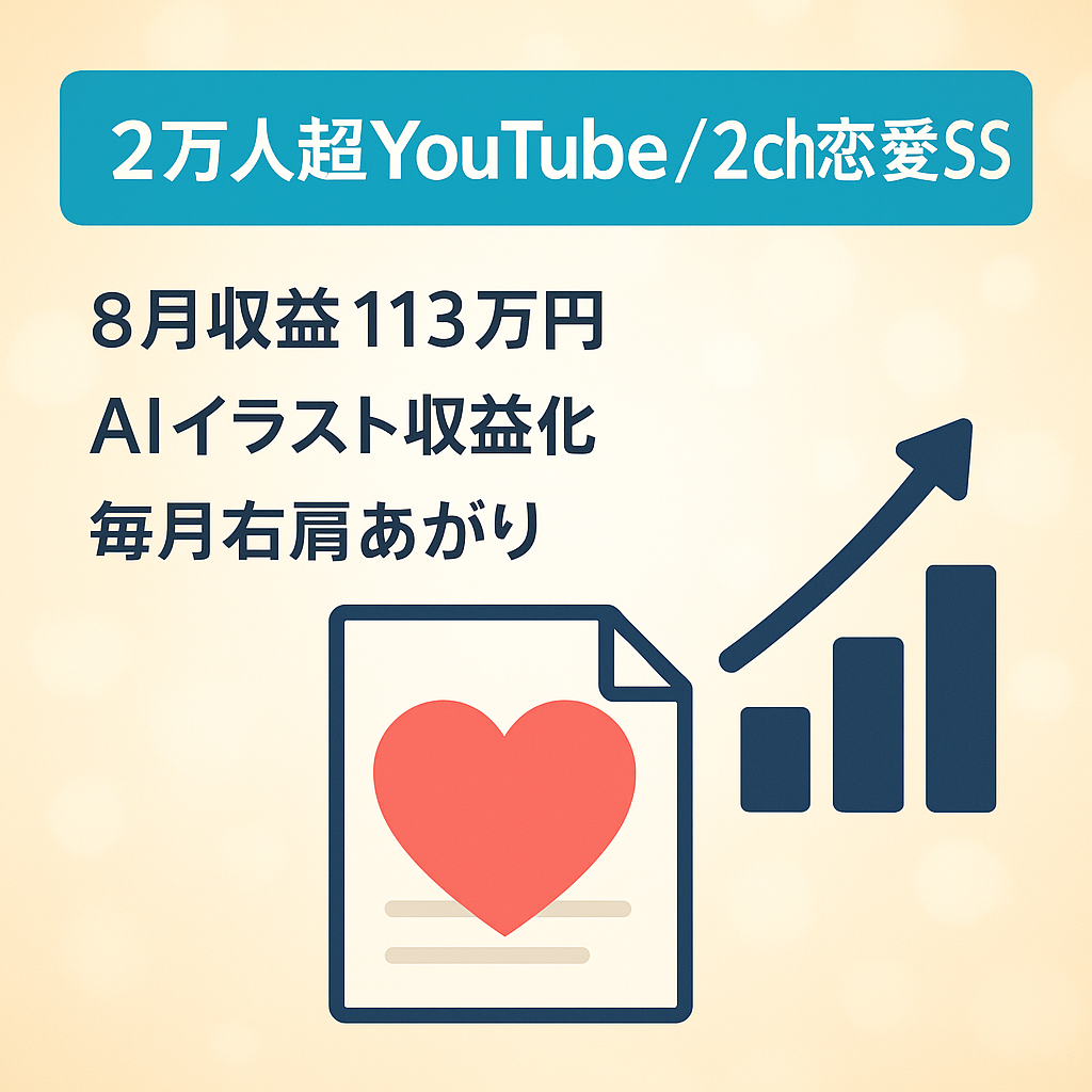 【8月収益113万円！】 3ヶ月で登録者2万人越え！2ch SS 恋愛系最大手Youtubeチャンネル