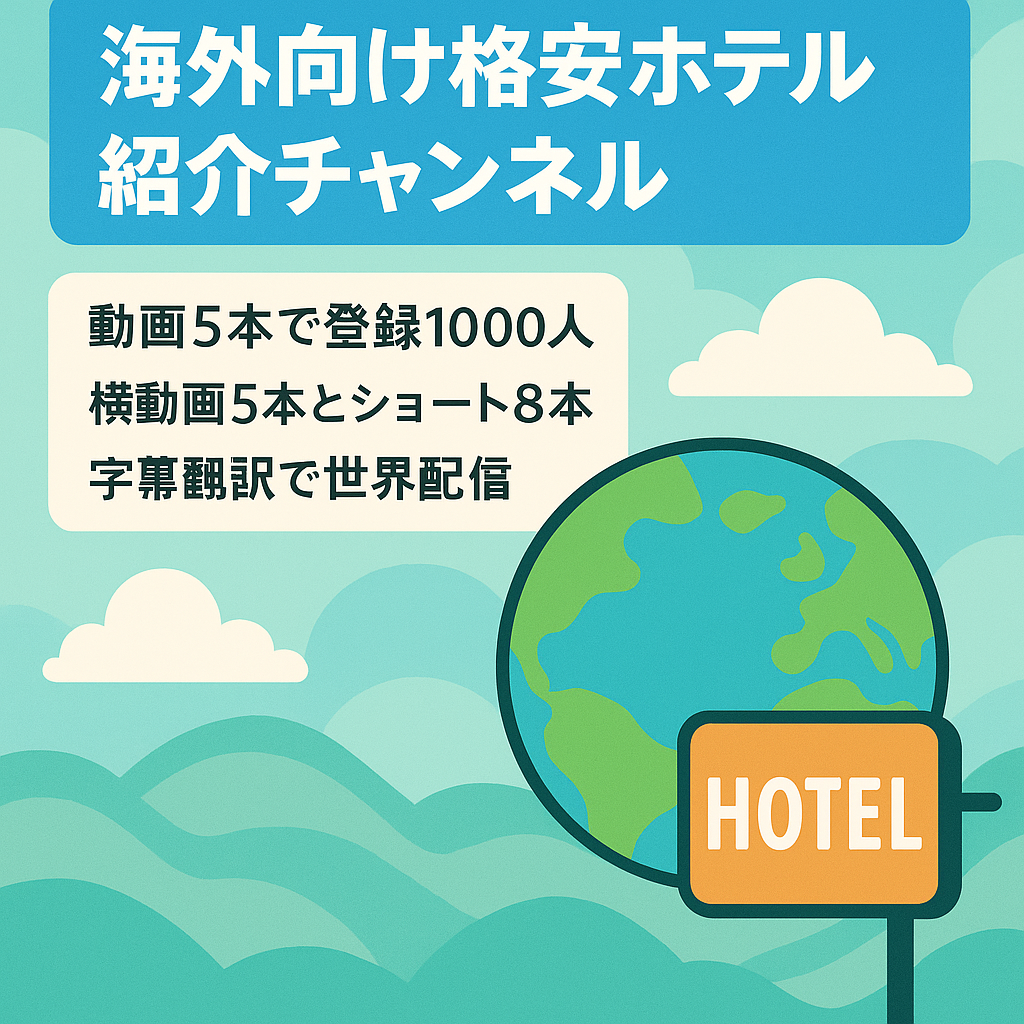 【登録者1000人超】海外向け格安ホテル紹介チャンネル/顔・声出し一切不要/非属人性/外注化