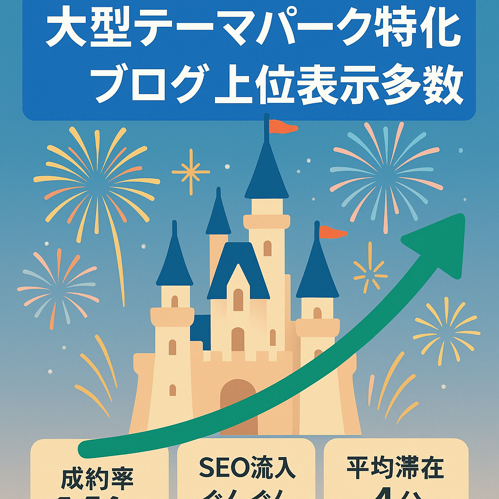 【CVR9.52！】直近も更新！世界的某テーマパークに特化したブログ。公式サイトよりも上位表示多数あり。平均文字数5000！