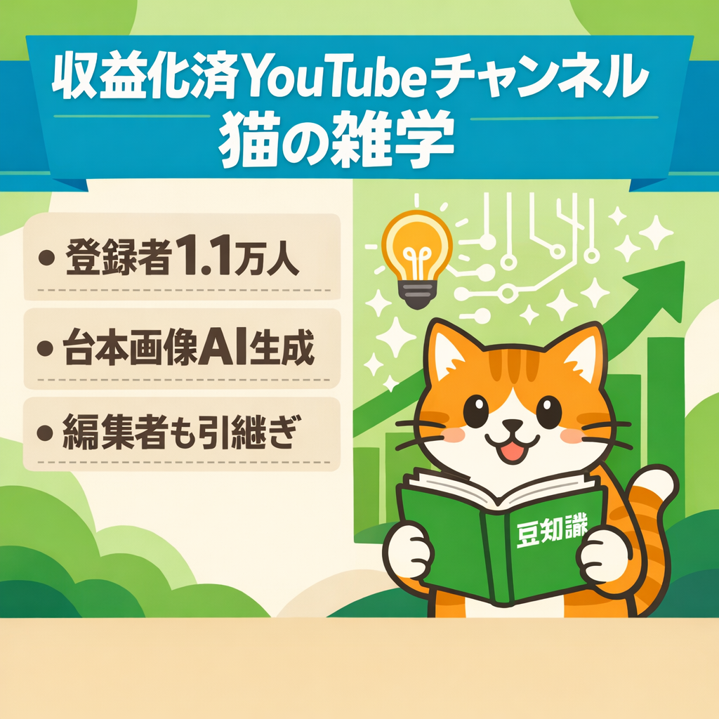 【収益化済 / 非属人Youtube登録者1.1万人】猫の雑学系で成長中！lノウハウ・動画編集者すべてお渡し