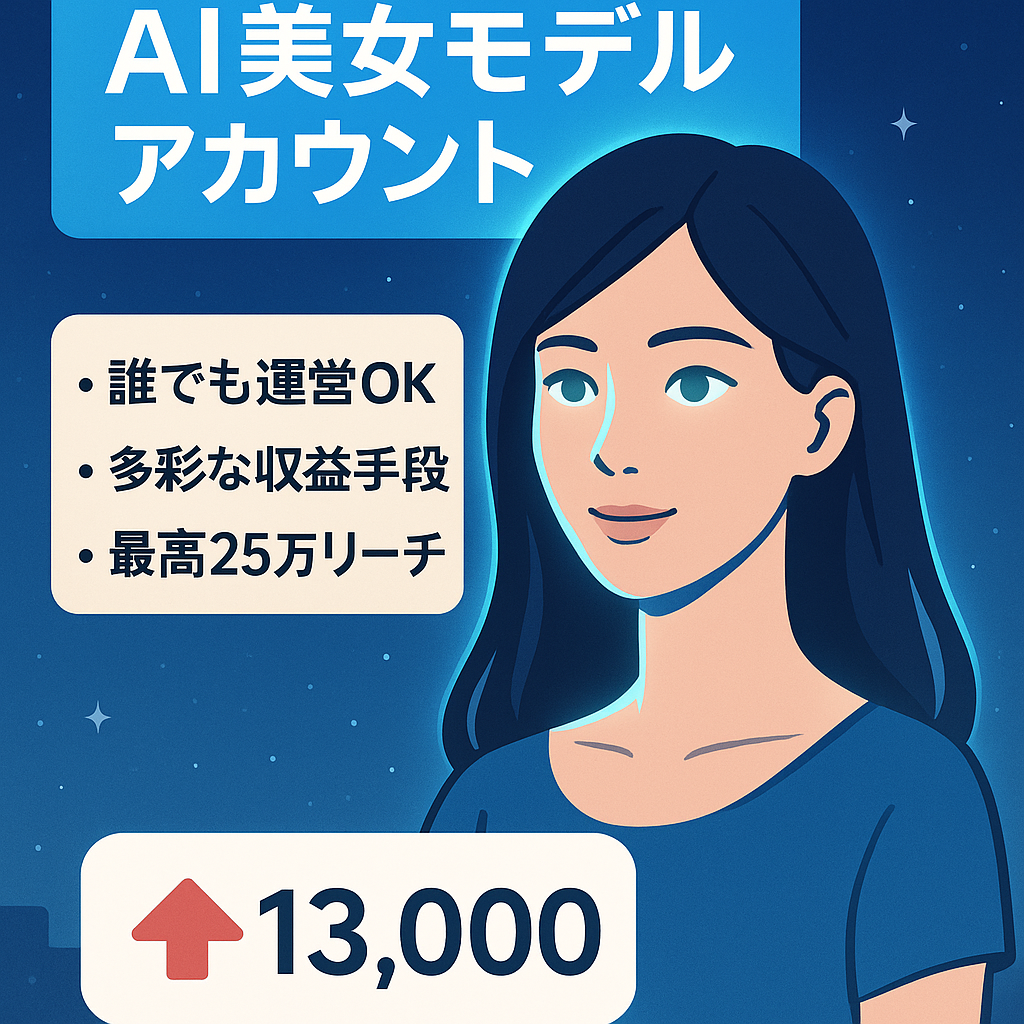【収益化可能】フォロワー1.3万人 AI美女モデル 最高25万リーチ/投稿