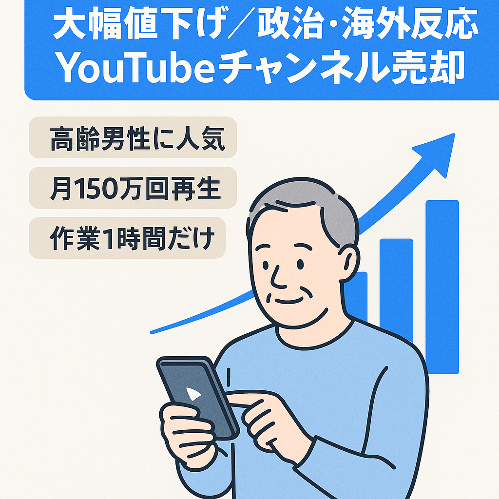 大幅値下げ：【急成長中！】政治・海外の反応系youtubeチャンネル｜1日1時間程度の作業で運営可能