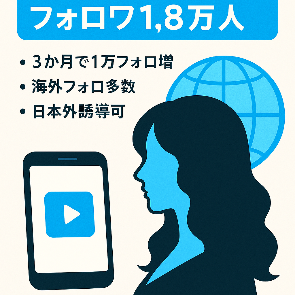 【フォロワー1.8万人】TikTokでAI美女を投稿。主なフォロワーは海外の方で日本以外のファン誘導可能！