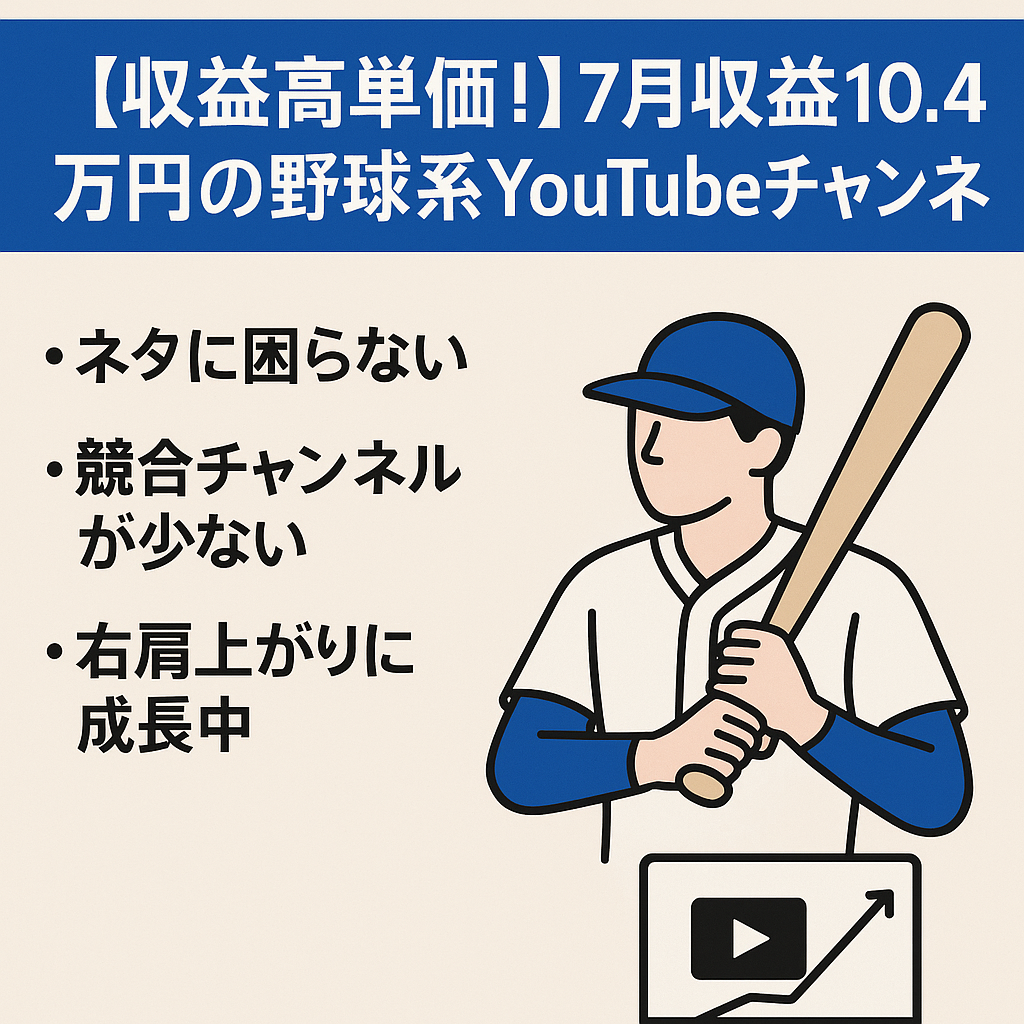 【収益高単価！】7月収益10.4万円の野球系YouTubeチャンネル