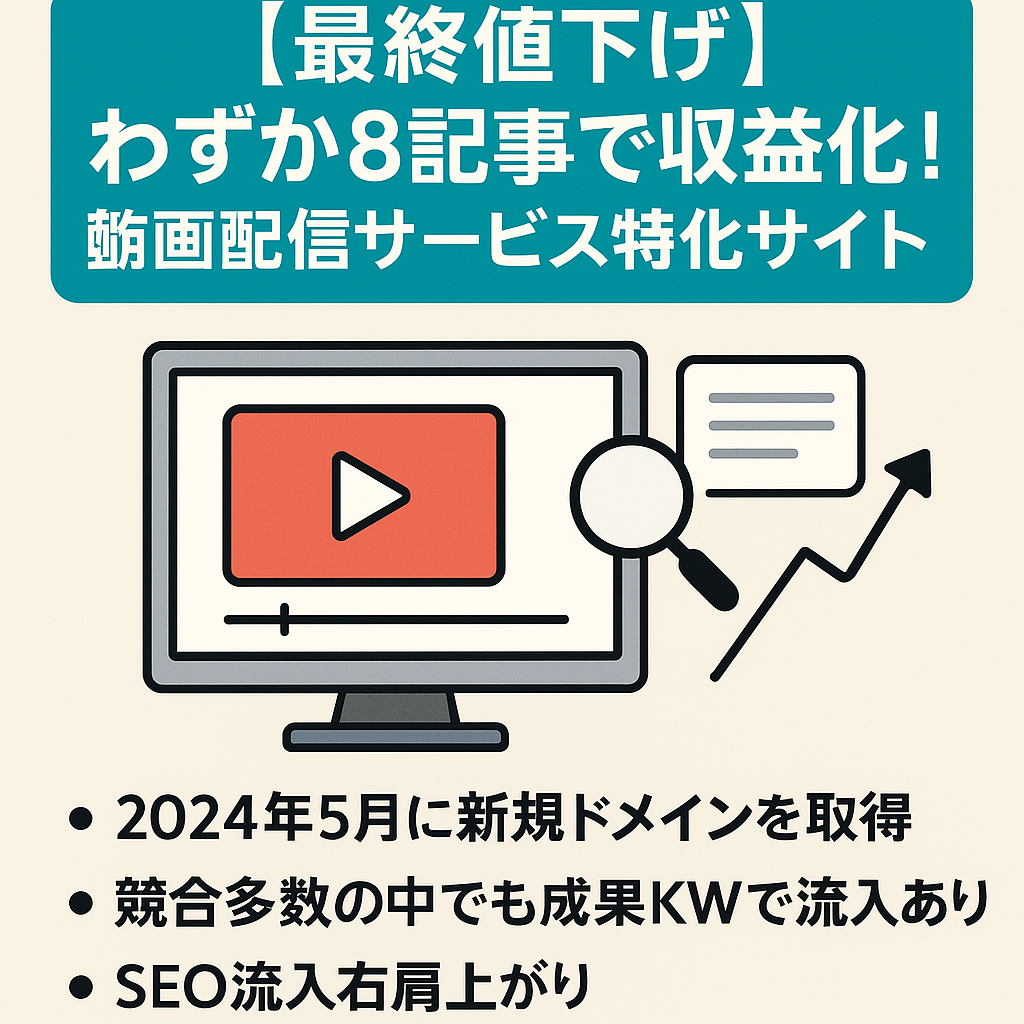 【最終値下げ】わずか8記事で収益化！動画配信サービスに関する特化サイト│初心者さんにもおすすめ