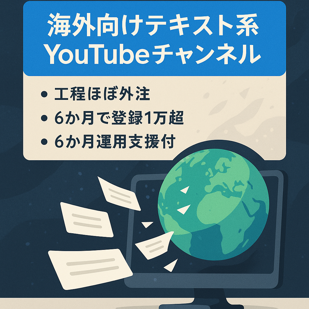 【23年6月収益見込み180万円/外注組織付属】 海外向けテキスト系Youtubeチャンネル