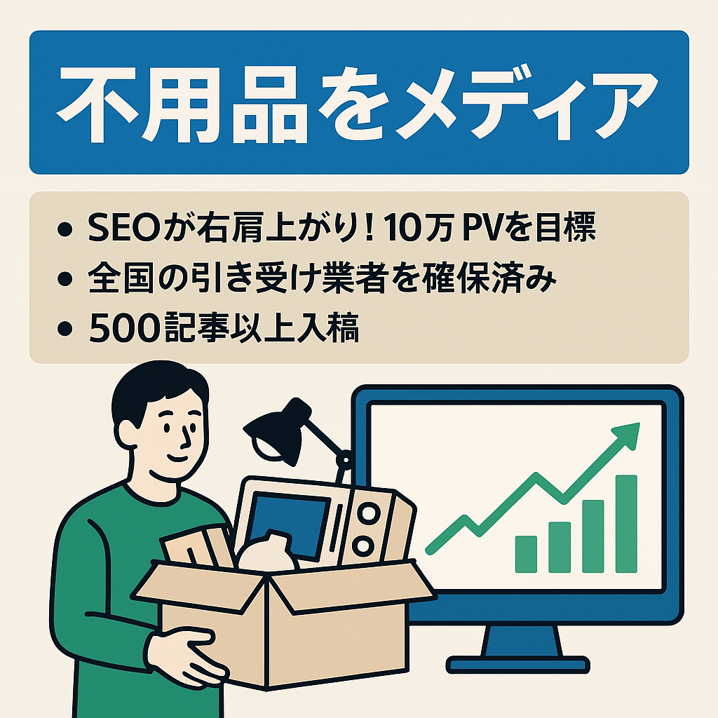不用品回収メディア☆完全SEOで全国の取引先を確保済み！