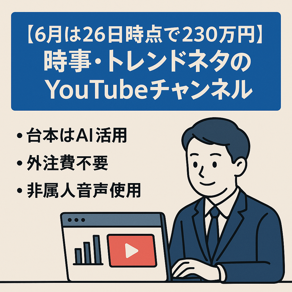 【6月は26日時点で230万円】5月の倍に成長,勢いのある時事,トレンドネタ,政じYouTubeチャンネル【登録者15000人以上】