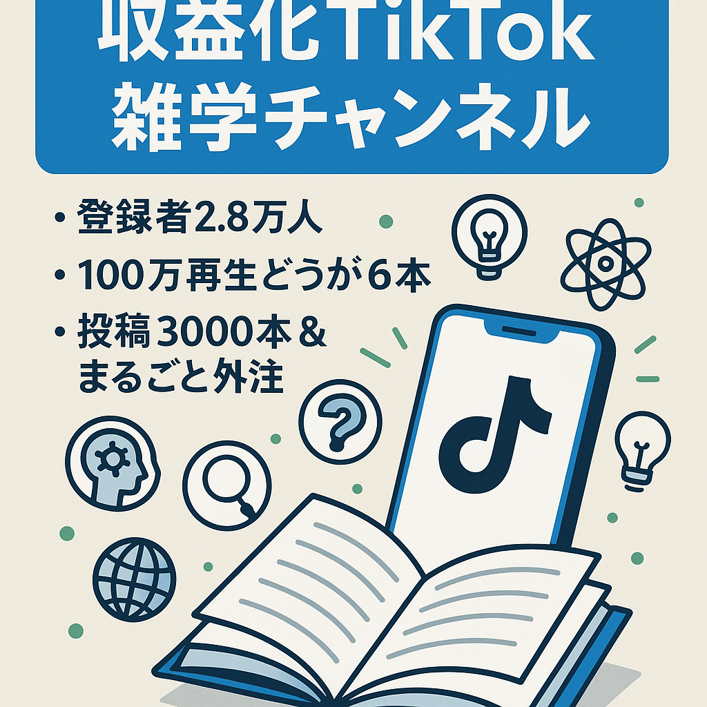 【登録者2万8000人以上/フル外注可能】人気の雑学チャンネル！収益化されたTikTokアカウント付属【100万再生超の動画が6本】