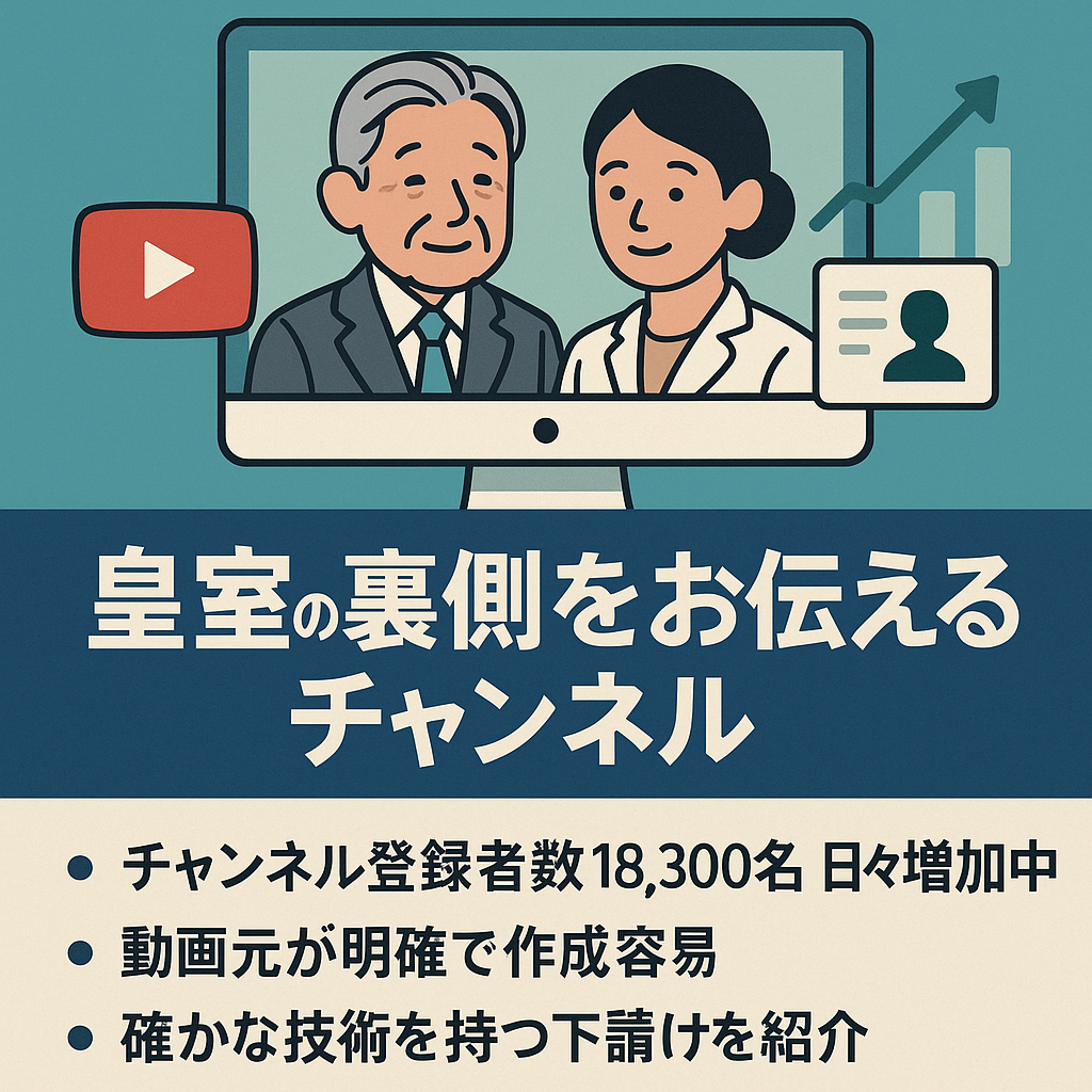 皇室の裏側をお伝えしているチャンネルです。チャンネル登録者数18300名を超えており、日々増加中です。