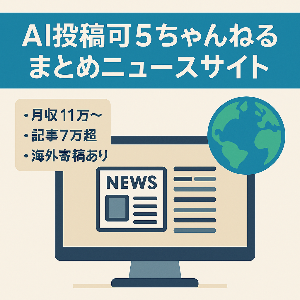 【AI投稿可】月収11万～ 8年の継続実績ある5ちゃんねるまとめ老舗ニュースサイト