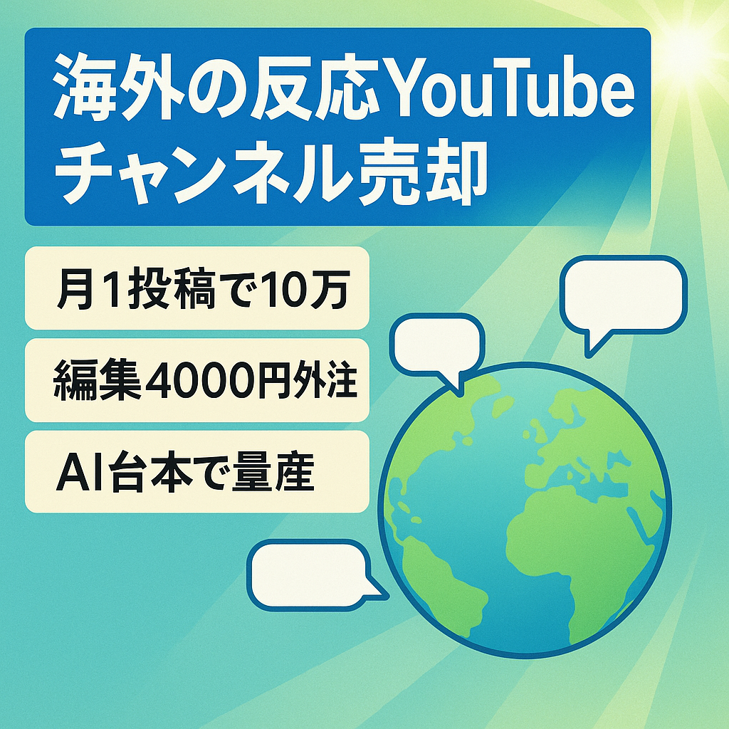 【月1更新で月10万❗️最高月収19万❗️】稼働時間は月4時間！AI×外注マニュアル完備の『海外の反応CH』」｜30万再生over複数&高RPM｜即・運営引き継ぎ可能