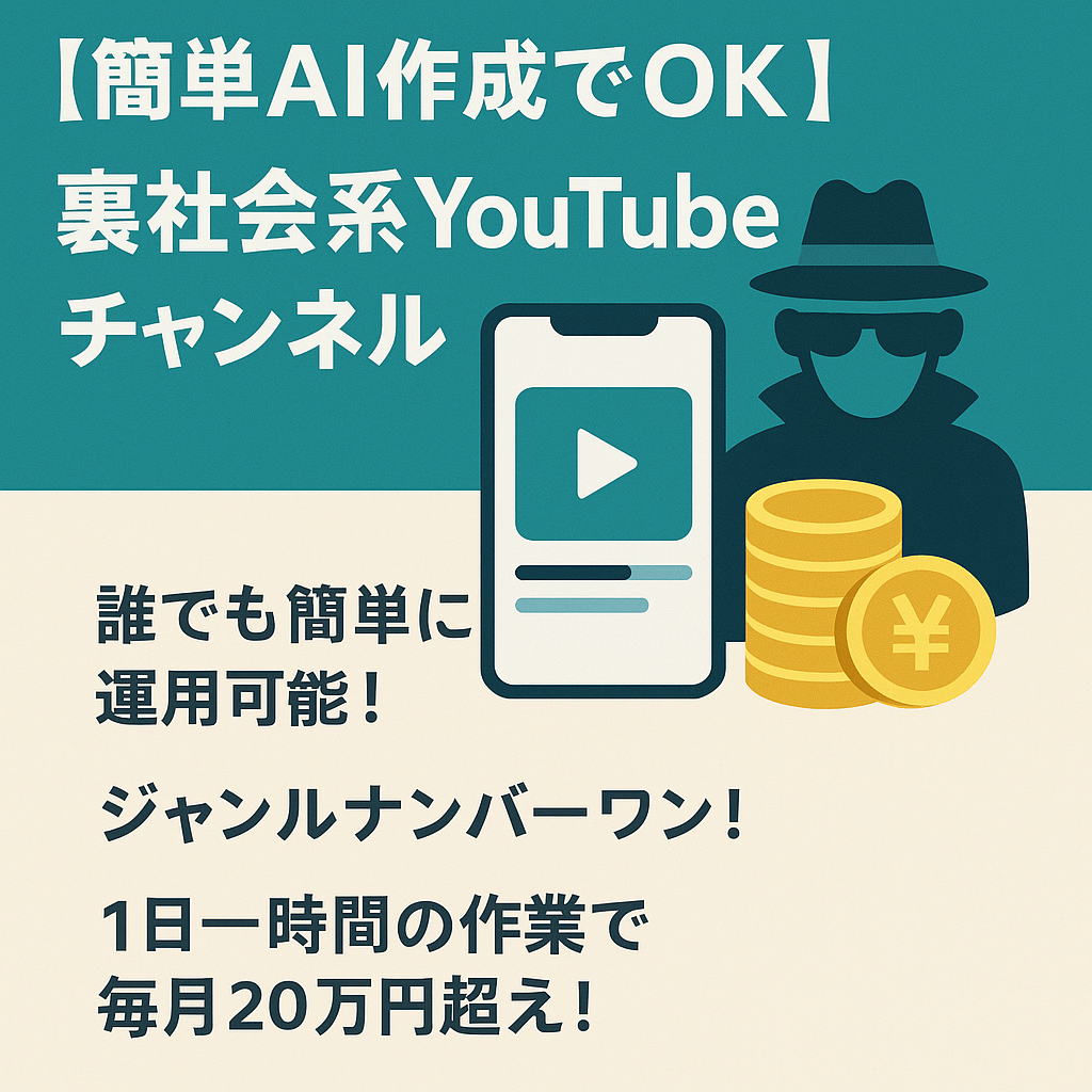 【ショート動画のみで毎月20万円越え❗️値下げ交渉可能❗️簡単AI作成で一日1時間の作業でOK❗️】普通なら知りえない日本の裏社会系YouTubeチャンネル