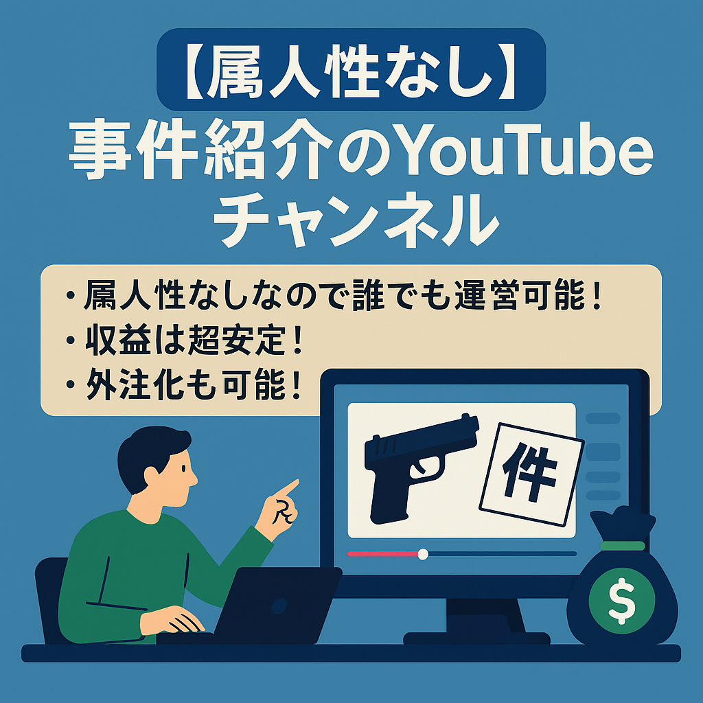 【属人性なし！】日本の事件を紹介するYouTubeチャンネル！簡単作業で素人でも運営可能！収益も安定の優良チャンネルです！