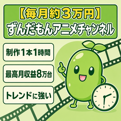 【毎月約3万円】ずんだもんを使用したアニメーションチャンネル