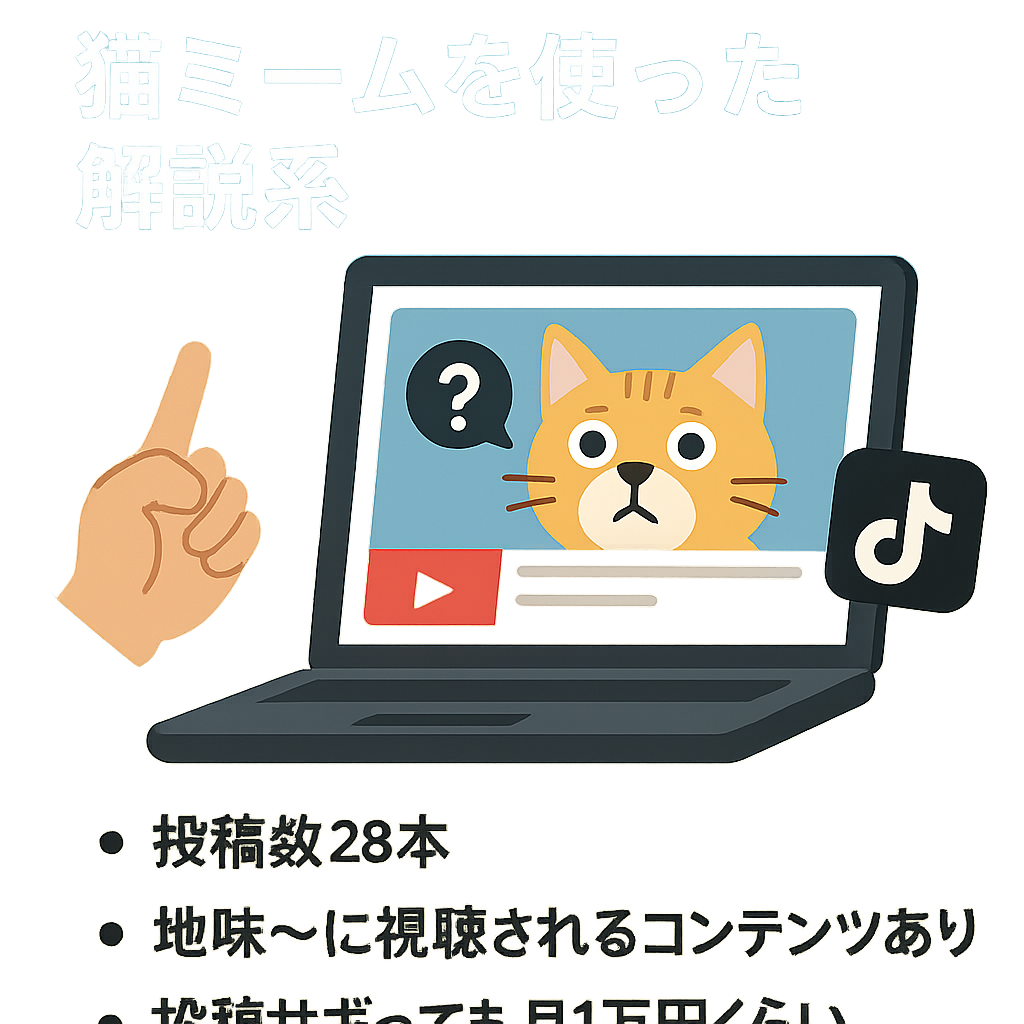 【YouTube登録者数2000人以上！】【猫ミームを使った解説系】でテキトーに月4〜5本投稿で月4万円達成、TikTokアカウントも譲渡します