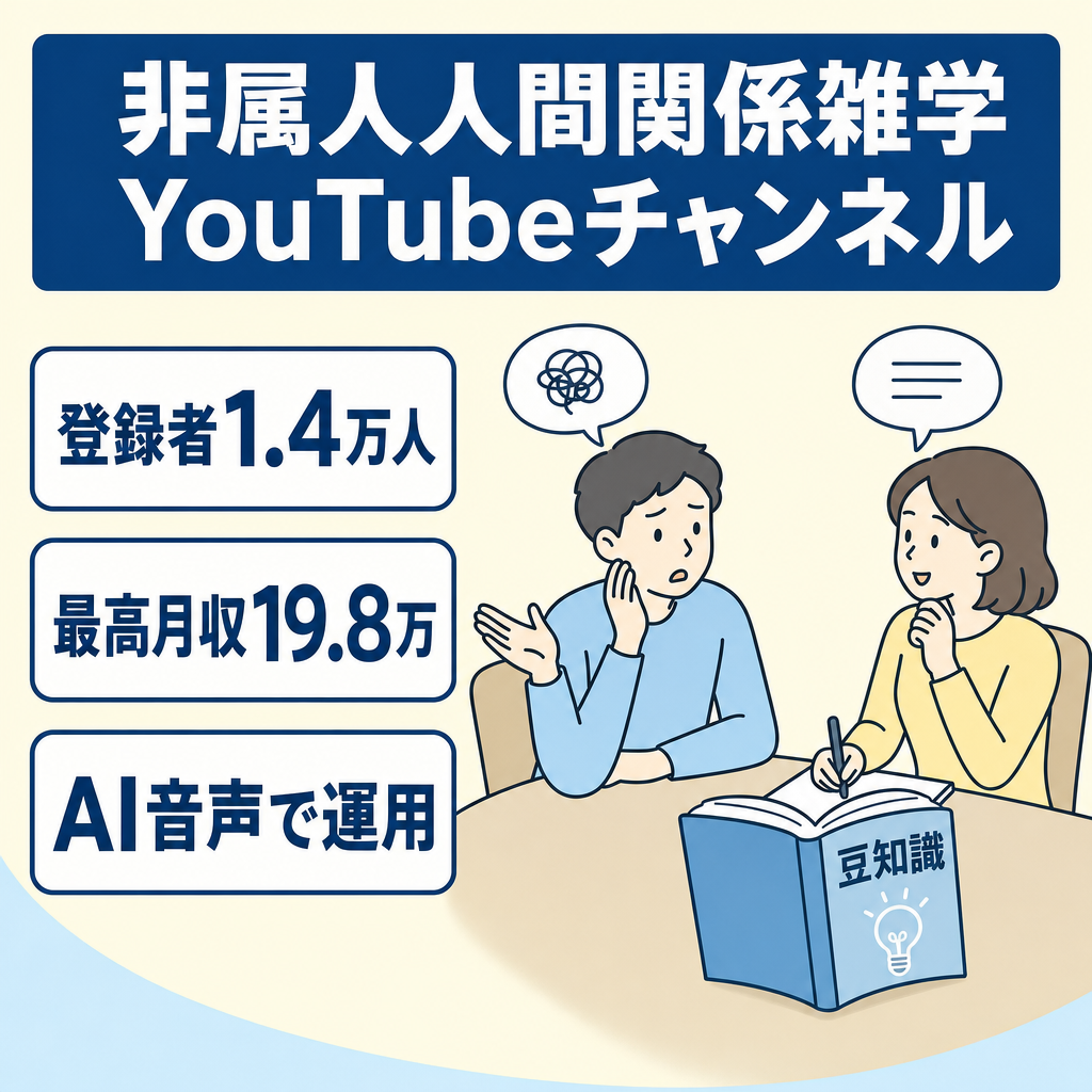 【登録者1.4万人】最高月収19.8万円の実績あり。人間関係・共感系の雑学非属人YouTubeチャンネル。直近月収8.2万円、収益V字回復中。