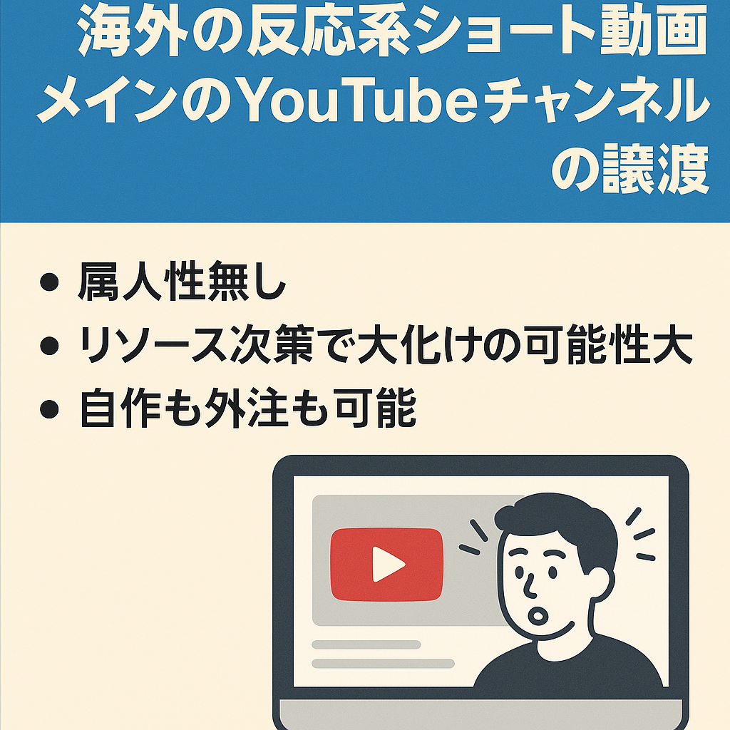 【収益化済】海外の反応系ショート動画メインのYouTubeチャンネルの譲渡