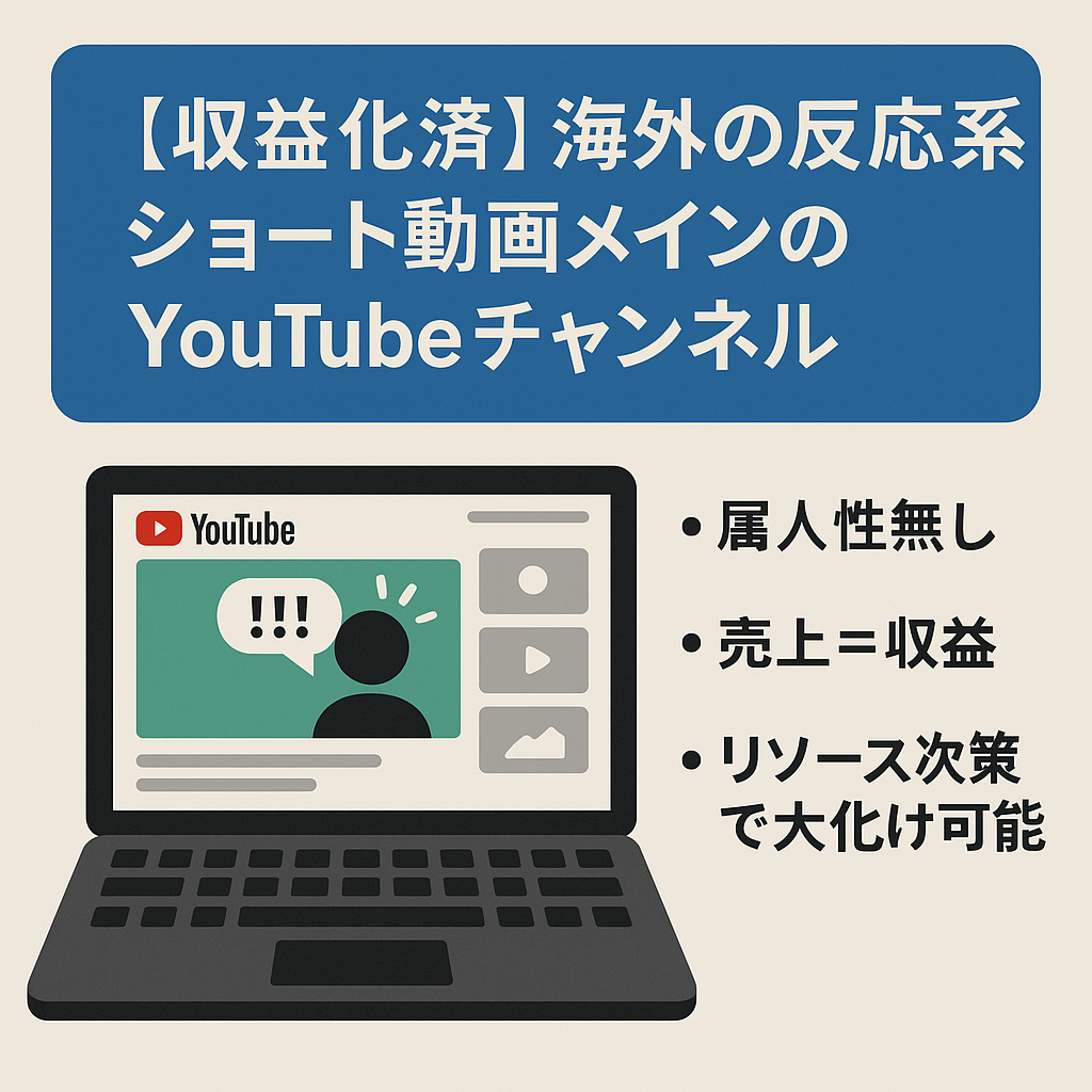 【収益化済】海外の反応系ショート動画メインのYouTubeチャンネルの譲渡