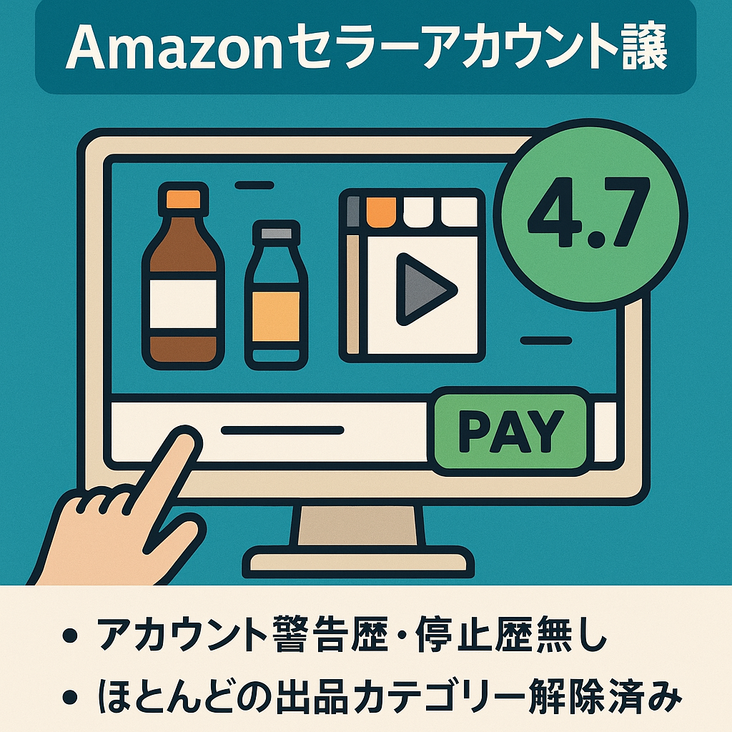 EC事業：【2015年から運用】Amazonセラーアカウント譲渡 評価117件☆4.7 飲料・DVDなど販売可