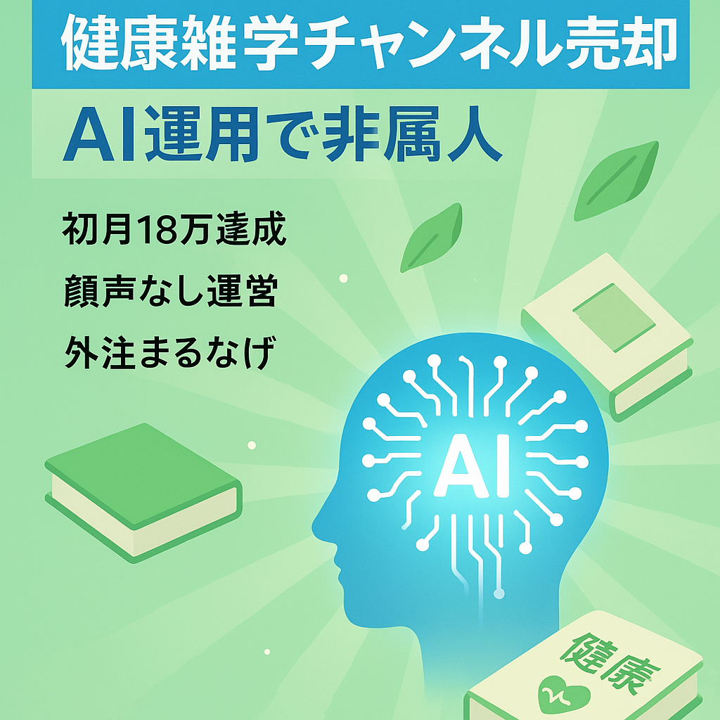 【即売却希望】開設1ヶ月で初月18万達成！現在成長途中のAI運用×非属人の健康雑学チャンネル！