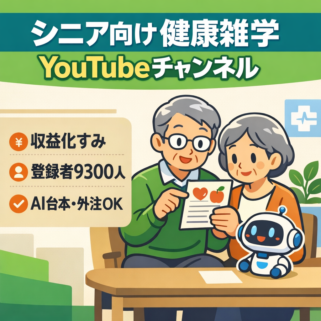 【収益化済み・登録者9300人】非属人・ AI台本・AI画像生成で編集しやすい・シニア層向け健康雑学チャンネル【外注可OK】