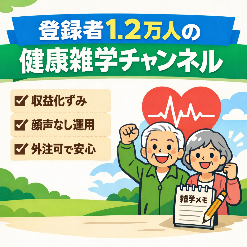 【収益化済み・登録者12000人】シニア世代に人気の健康に関する雑学チャンネル【外注可OK】