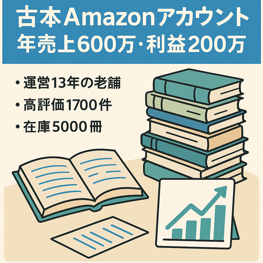 EC事業：【古書・古本】2025年売上600万円以上・利益200万円以上 /13年運営のAmazonセラーアカウント＋在庫5,000冊以上譲渡