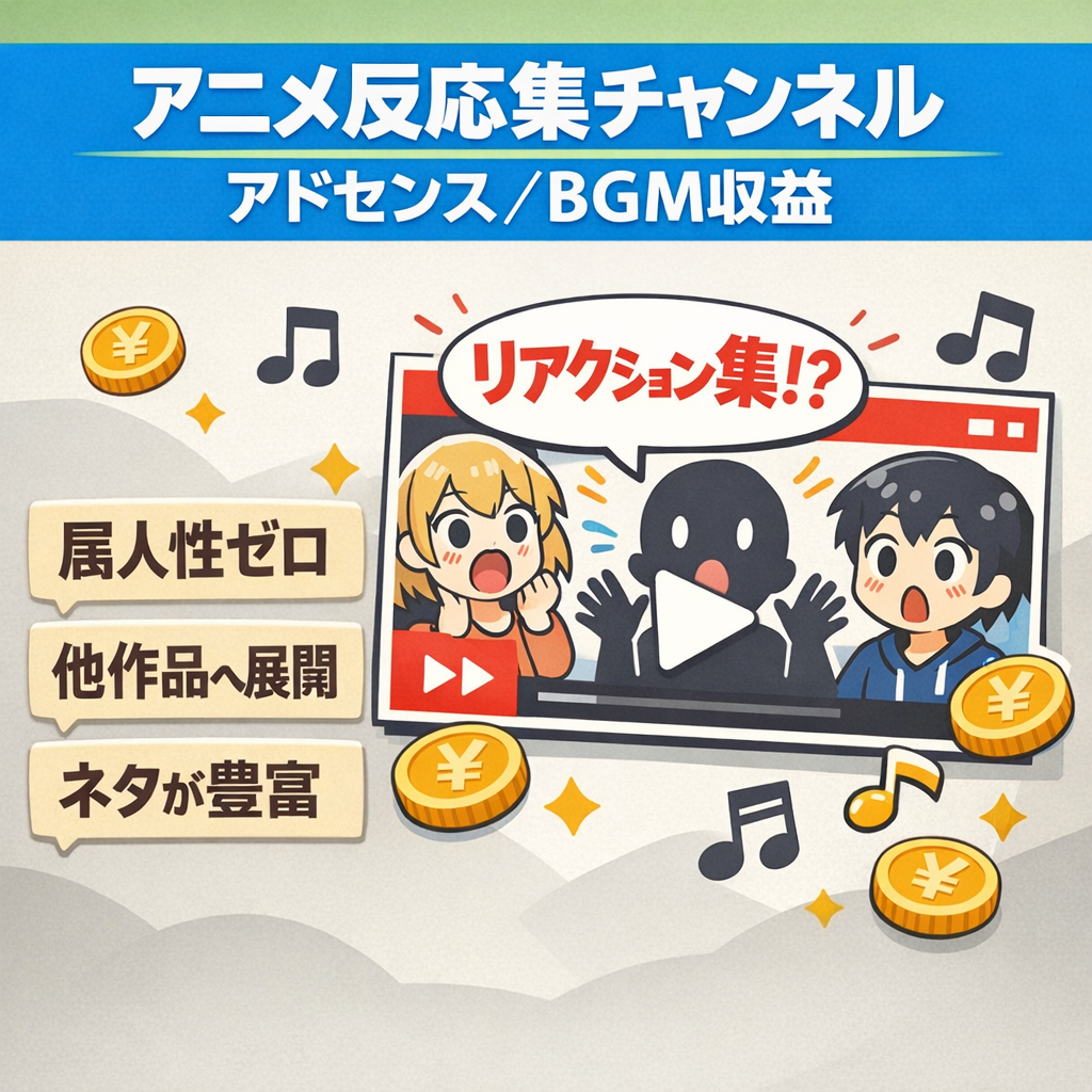 人気アニメ反応集チャンネル【非属人】【アドセンス収益+BGM収益】