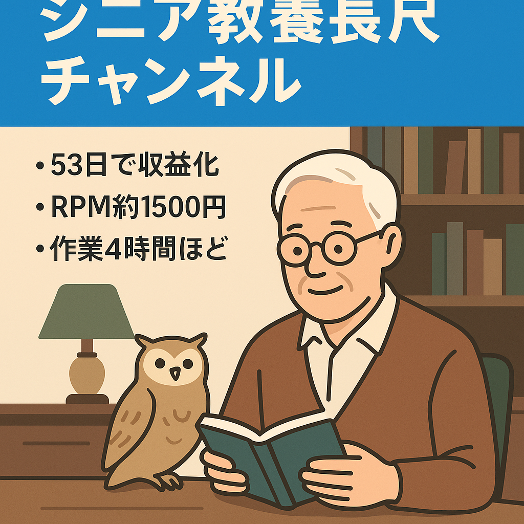 シニア向け長尺チャンネル（教養・自己啓発）｜53日収益化・RPM約1,500円｜顔出し不要